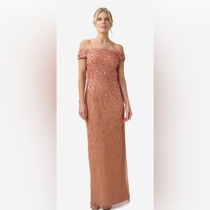 Adrianna Papell off shoulder beaded gown